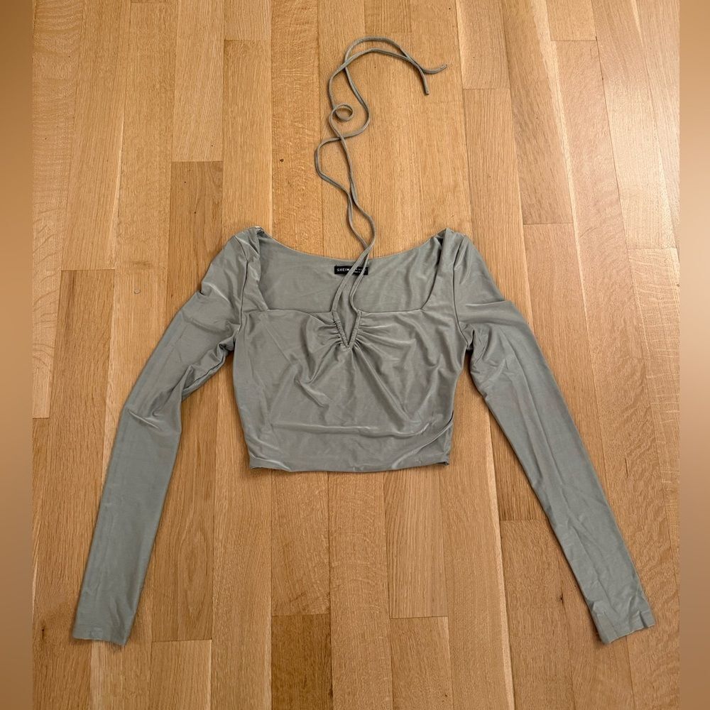SHEIN Green Ruched Long Sleeve Blouse
